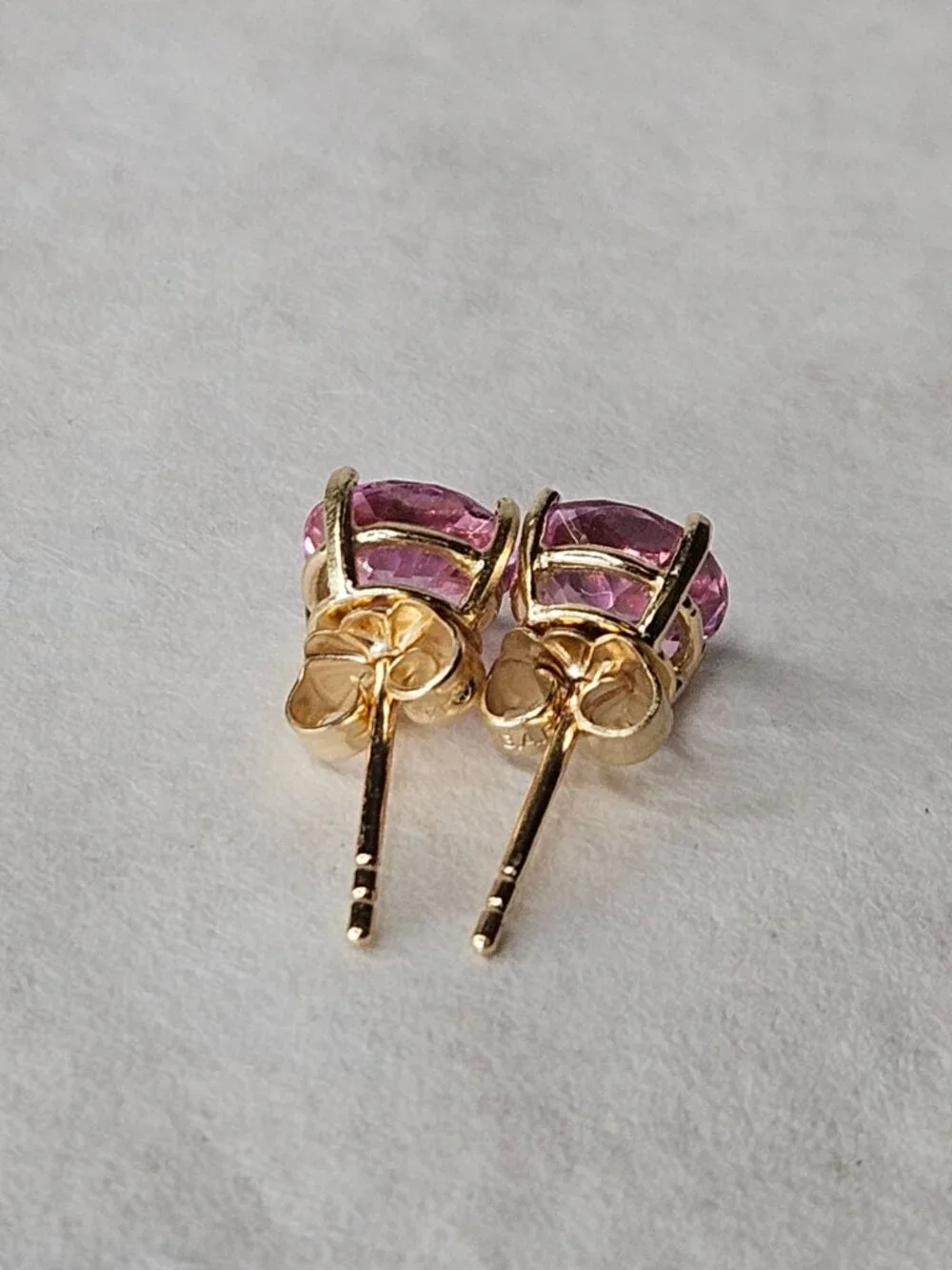 14K Yellow Gold Pink Topaz 4 Prong Stud Earrings 7mm - Picture 14 of 16